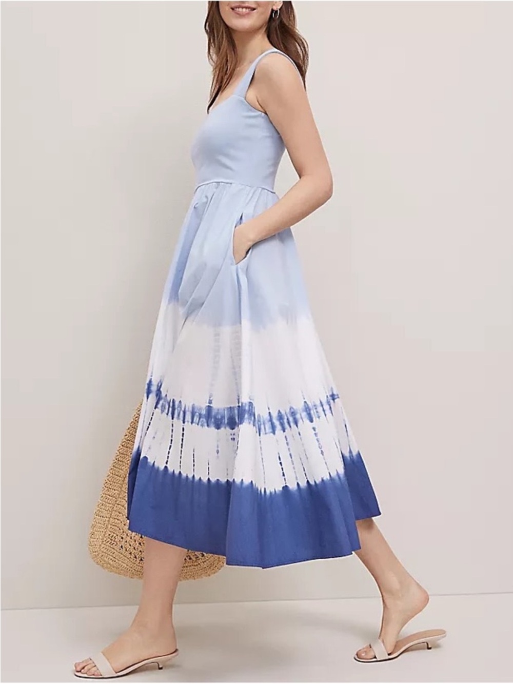 NWT Ann Taylor Weekend
Collection Flare Midi
Dress - Light Blue and White Tie Dy